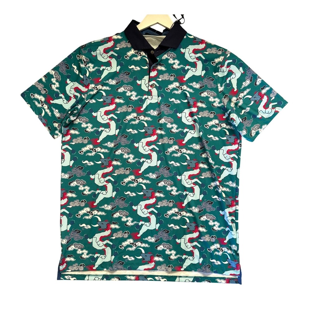 Greyson Mens Wolf Slayer Golf Polo Shirt Jungle Dragon Print Size L Mythical